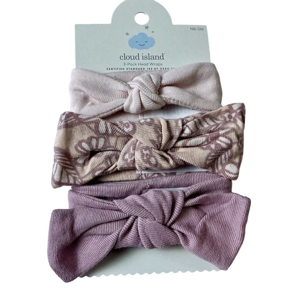 Cloud Island 3 Pack Head Wraps NB 0M Pink Plaid Floral Knot Bow‎ Baby Girl